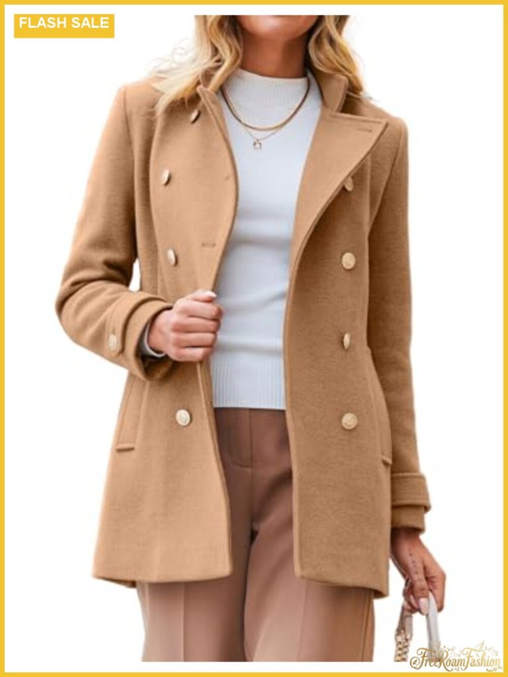 Wool Blend Peacoat Double Breasted Blazer Winter Overcoat